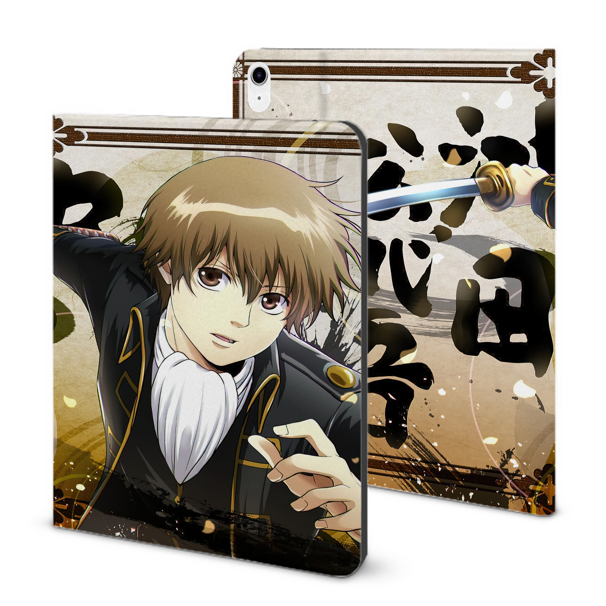 （画像用） ぎんたま 坂田銀時（さかたぎんとき） 神楽 志村新八（しむら しんぱち） GINTAMA Sakata Gintoki Kagura Shimura Shinpachi IPad ケース ブック型 PUレザー TPU 耐衝撃 軽量 薄型 ペン収納なし 全面保護 IPad 各モデル対応